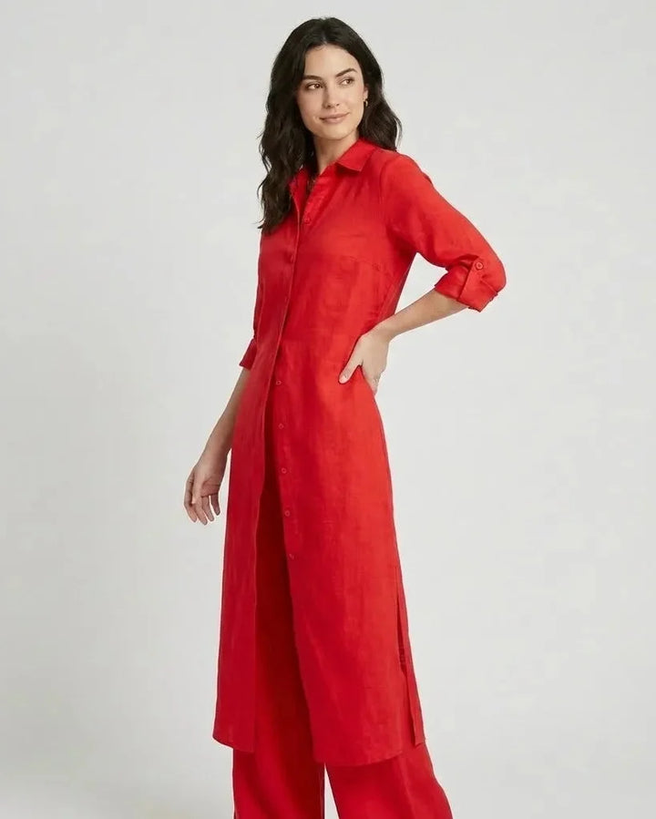 Ľubomíra | Long Shirt and Wide Trousers Two-Piece Ensemble