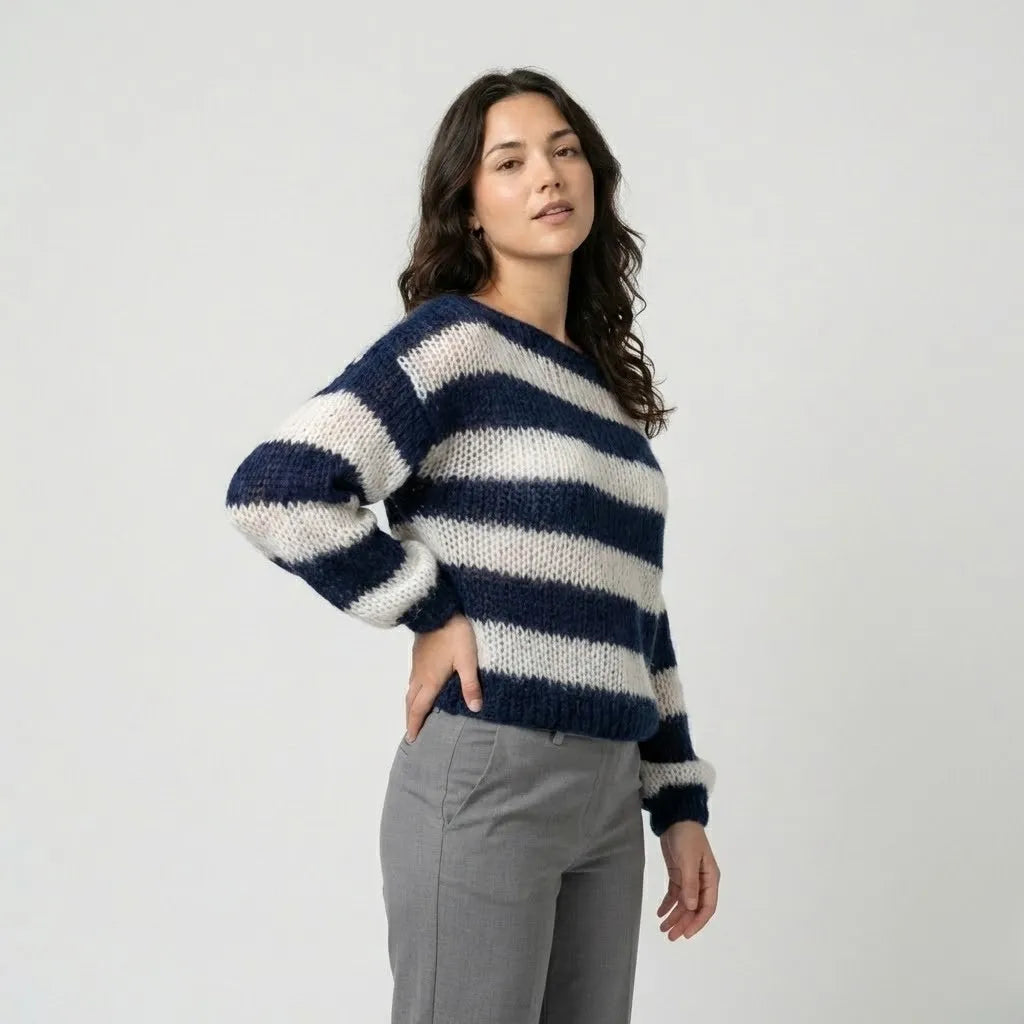 Cozy Relaxed-Fit Wool Sweater with a Wide Neckline
