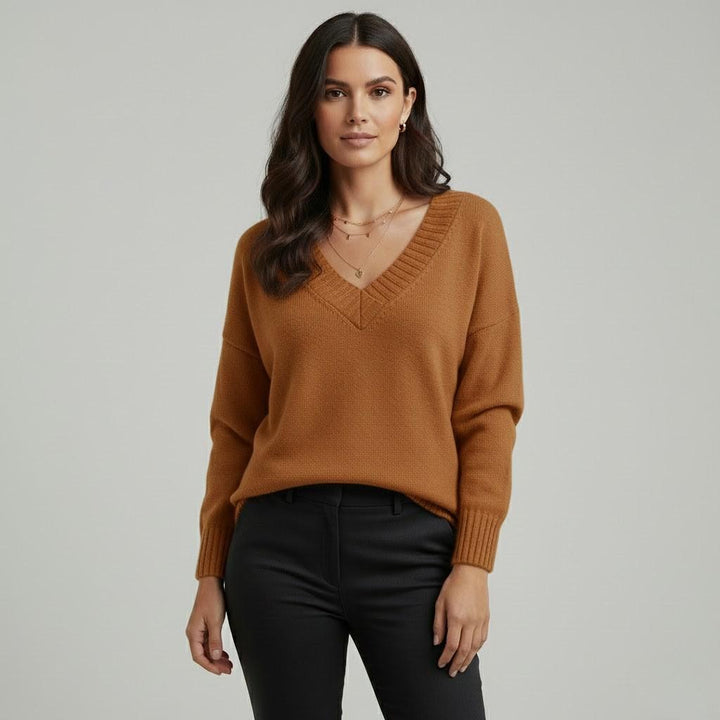 Relaxed Fit V-Neck Soft Knit Sweater