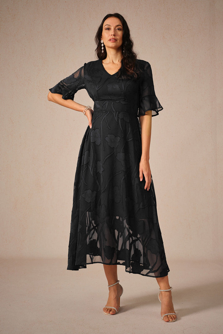 Maja | Short Sleeve Midi Dress with Unique Patterns