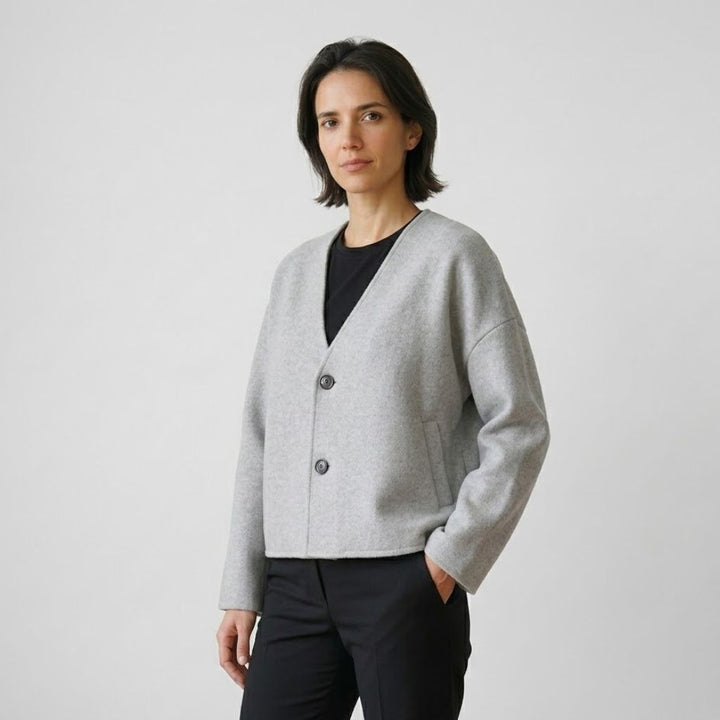 Minimalist Double-Breasted Short Jacket in Polyester-Viscose Blend