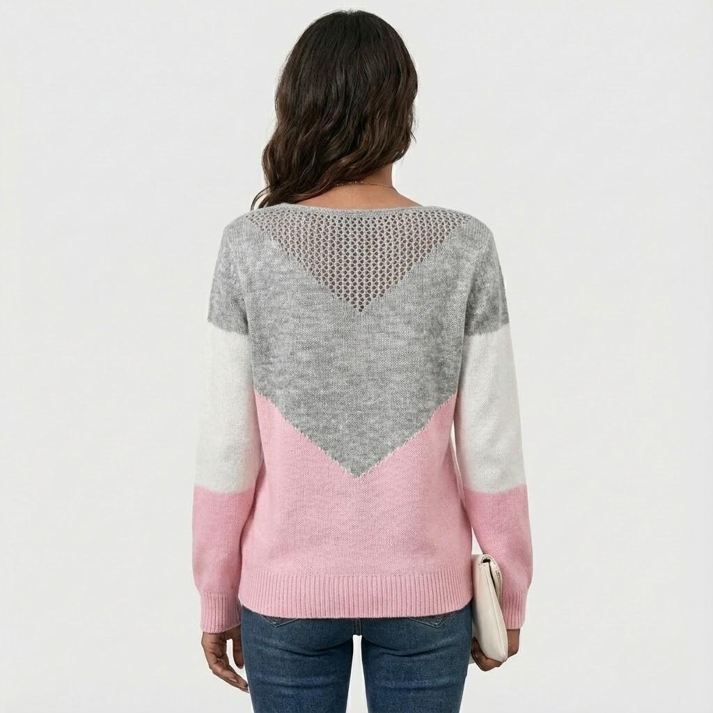 Geometric Pattern V-Neck Sweater with Straight Cut and Soft Knit