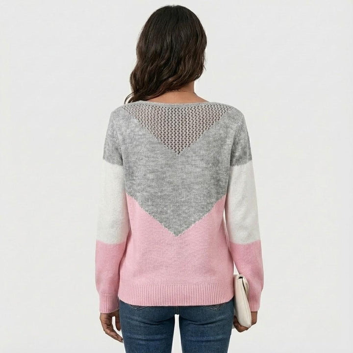 Geometric Pattern V-Neck Sweater with Straight Cut and Soft Knit