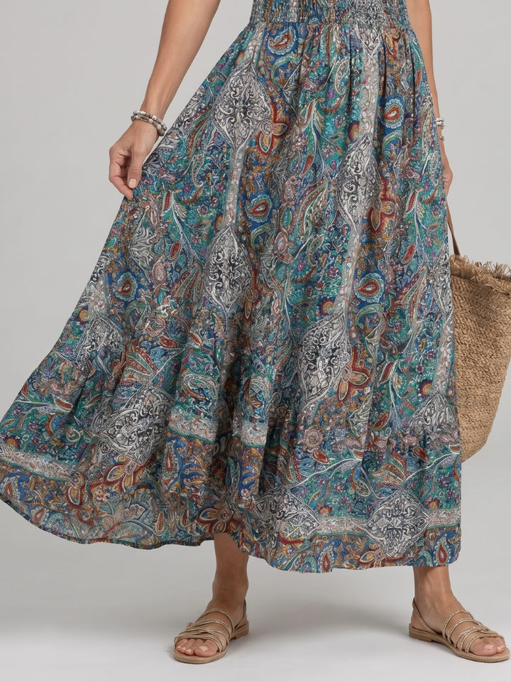 Marisela | Midi Dress without Sleeves with Paisley Design