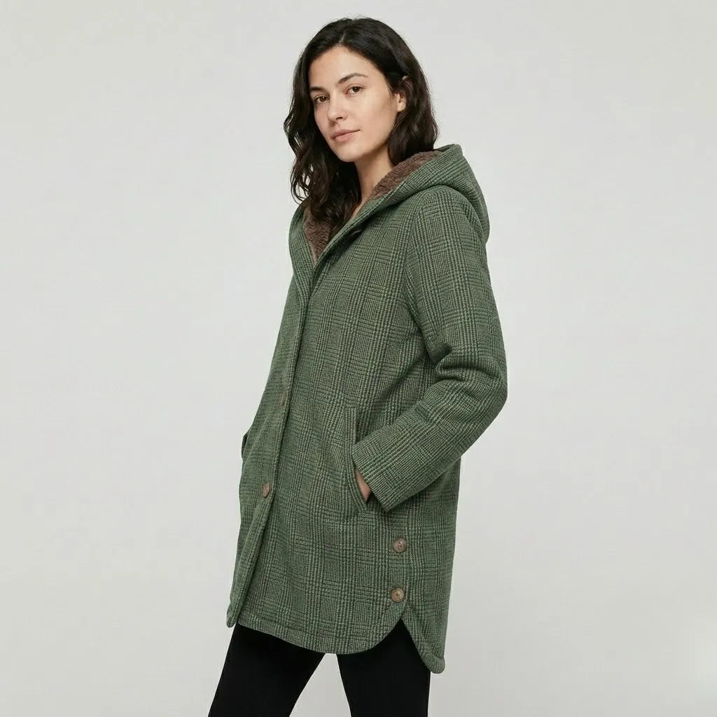 Cozy Hooded Wool Jacket with Relaxed Fit and Insulated Lining