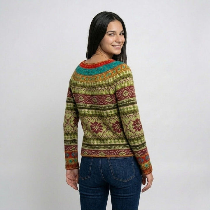 Ethnic Pattern Knitted Sweater in Acrylic-Polyester Blend