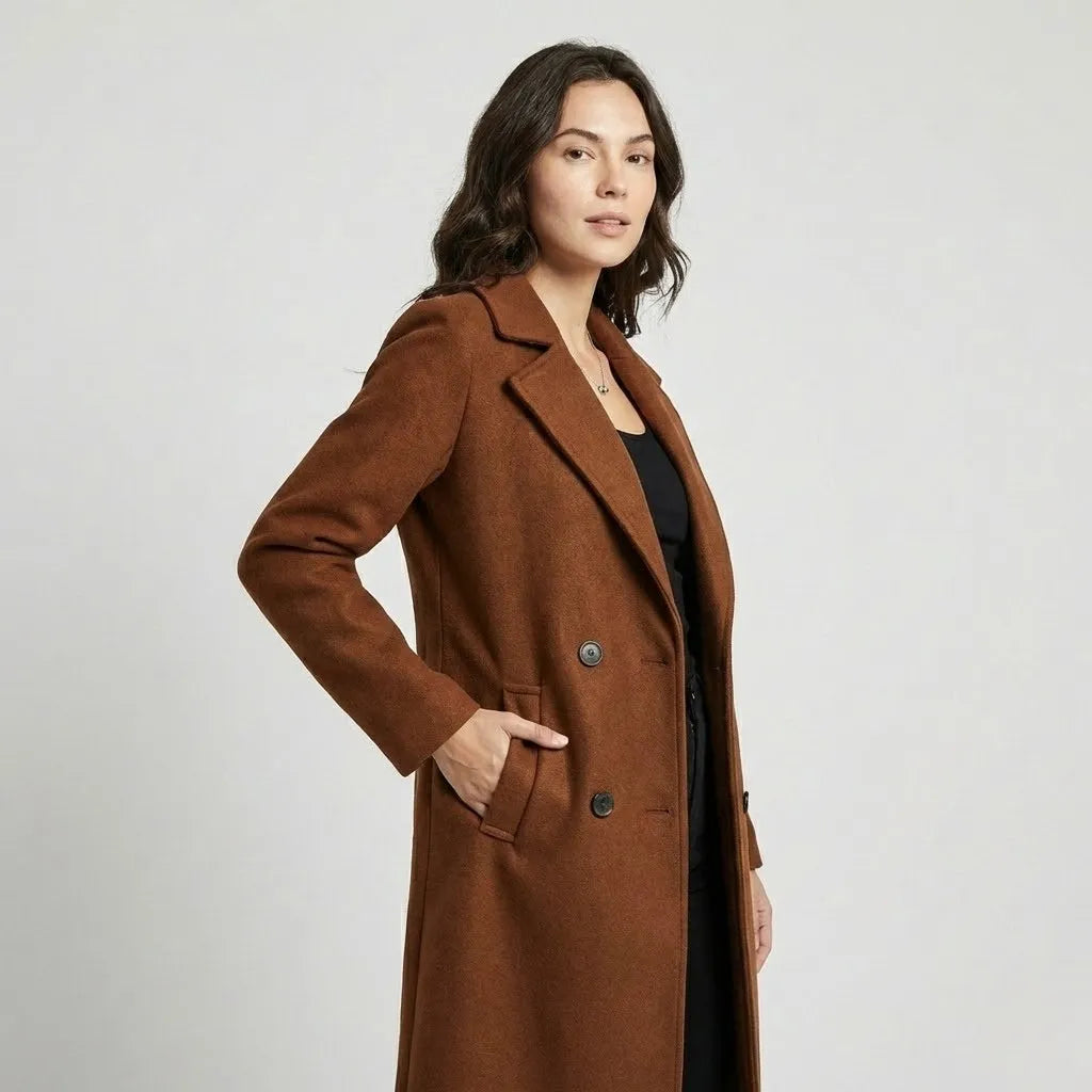 Structured Double-Breasted Coat Crafted from Premium Wool Blend