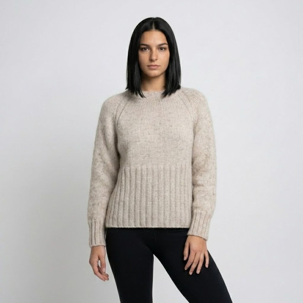 Textured Knit Sweater Crafted from Acrylic-Polyester Blend