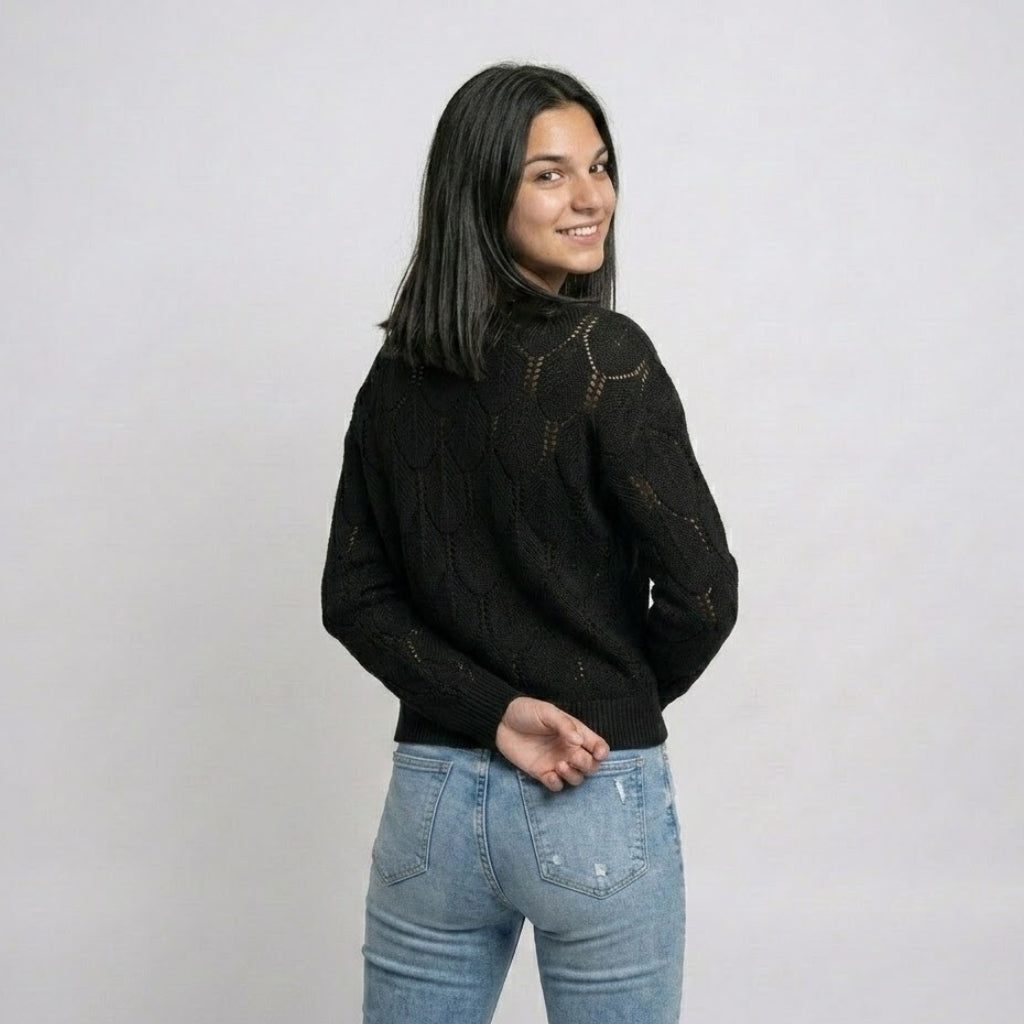 Polyester-Elastane Blend Sweater with Scoop Neckline