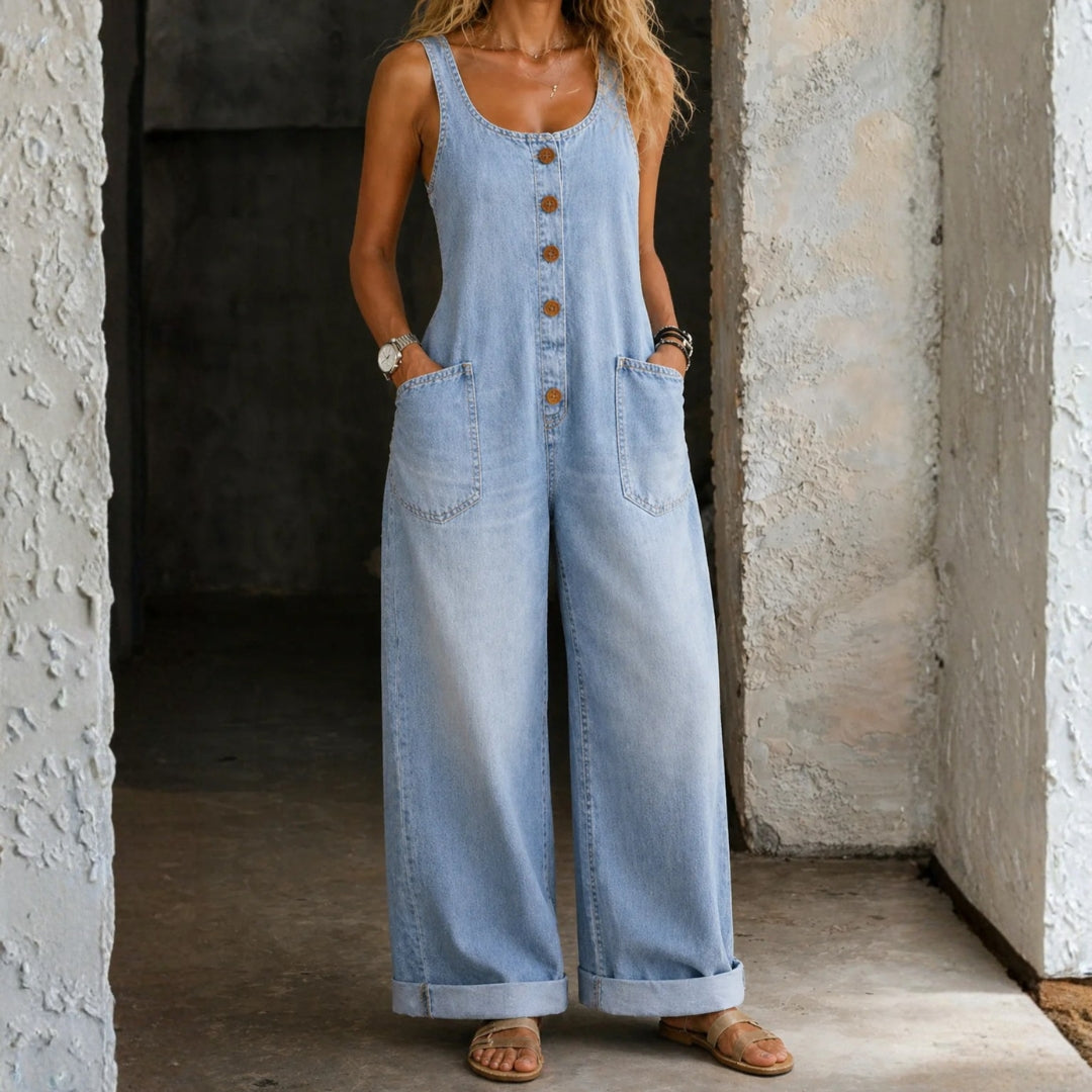 Sónia - Retro Distressed Cotton Jumpsuit