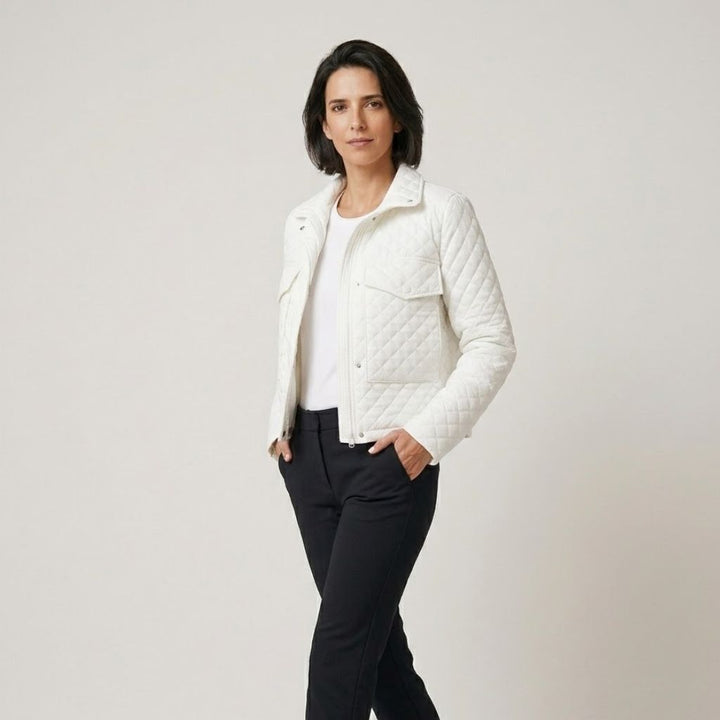 Urban Style Short Quilted Polyester Jacket with Front Pockets