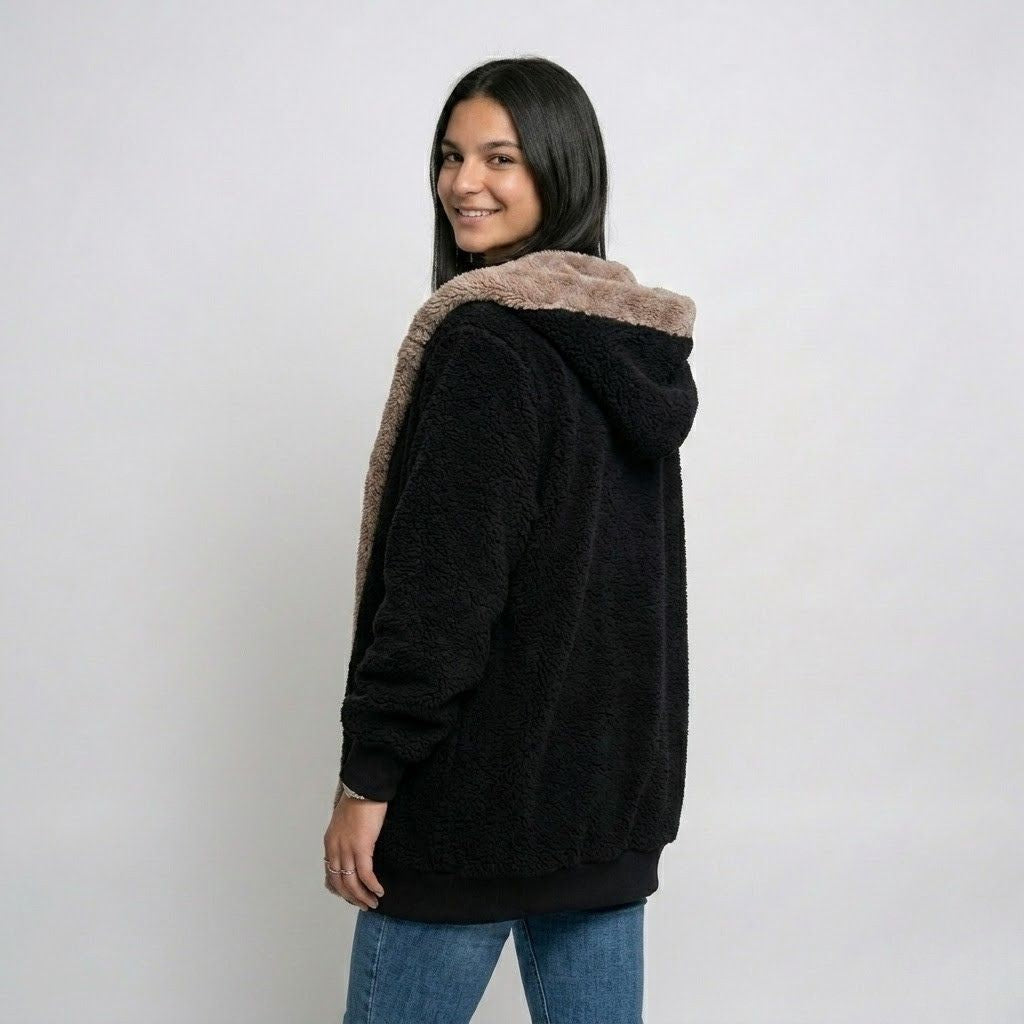 Cozy Hooded Knitted Jacket in a Polyester-Cotton Blend