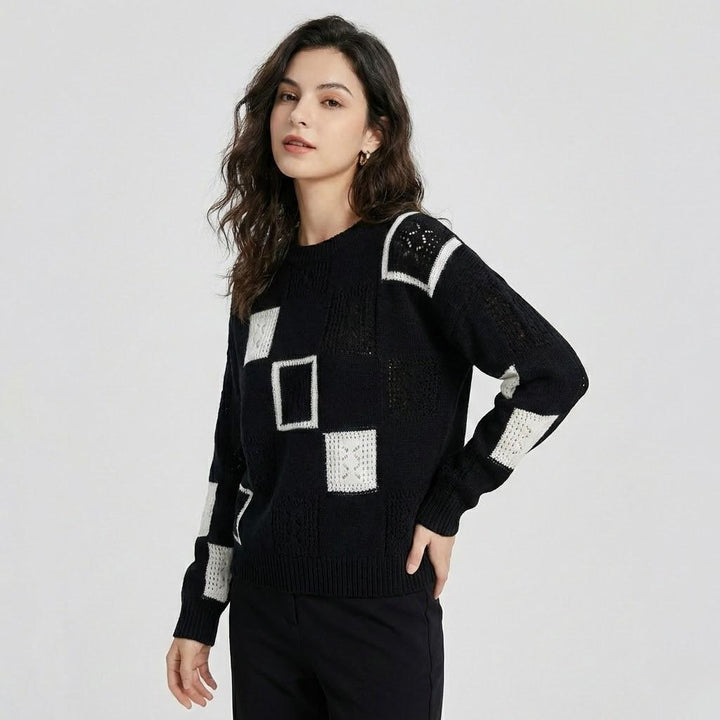 Modern Geometric Pattern Loose-Fit Knitted Sweater