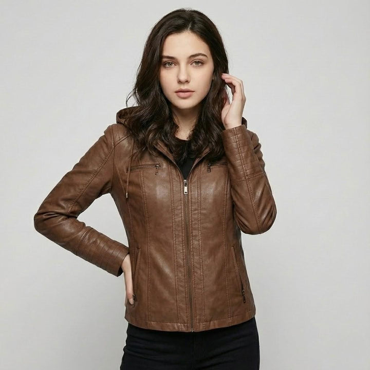 Fitted Hooded Faux Leather Jacket