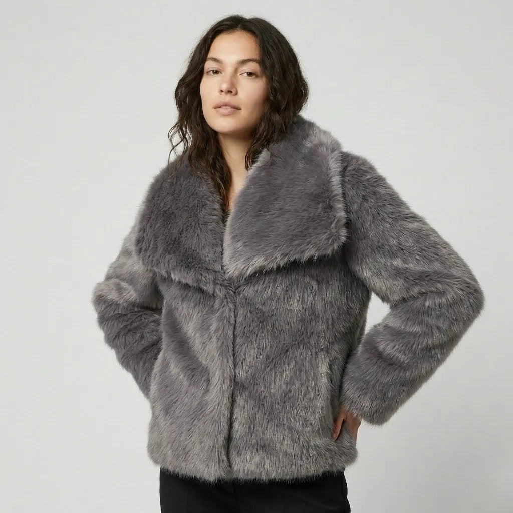 Urban-Inspired Short Structured Faux Fur Jacket