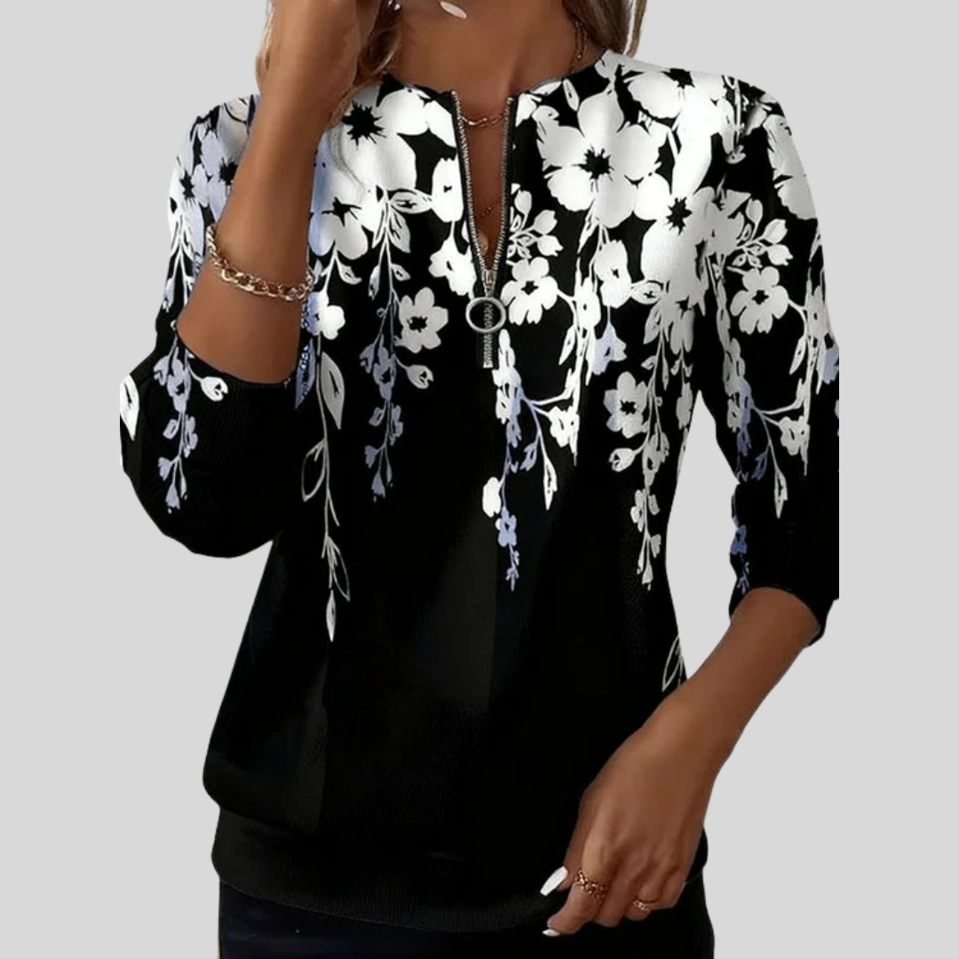 Marjolijn | Zip-Up Floral Blouse