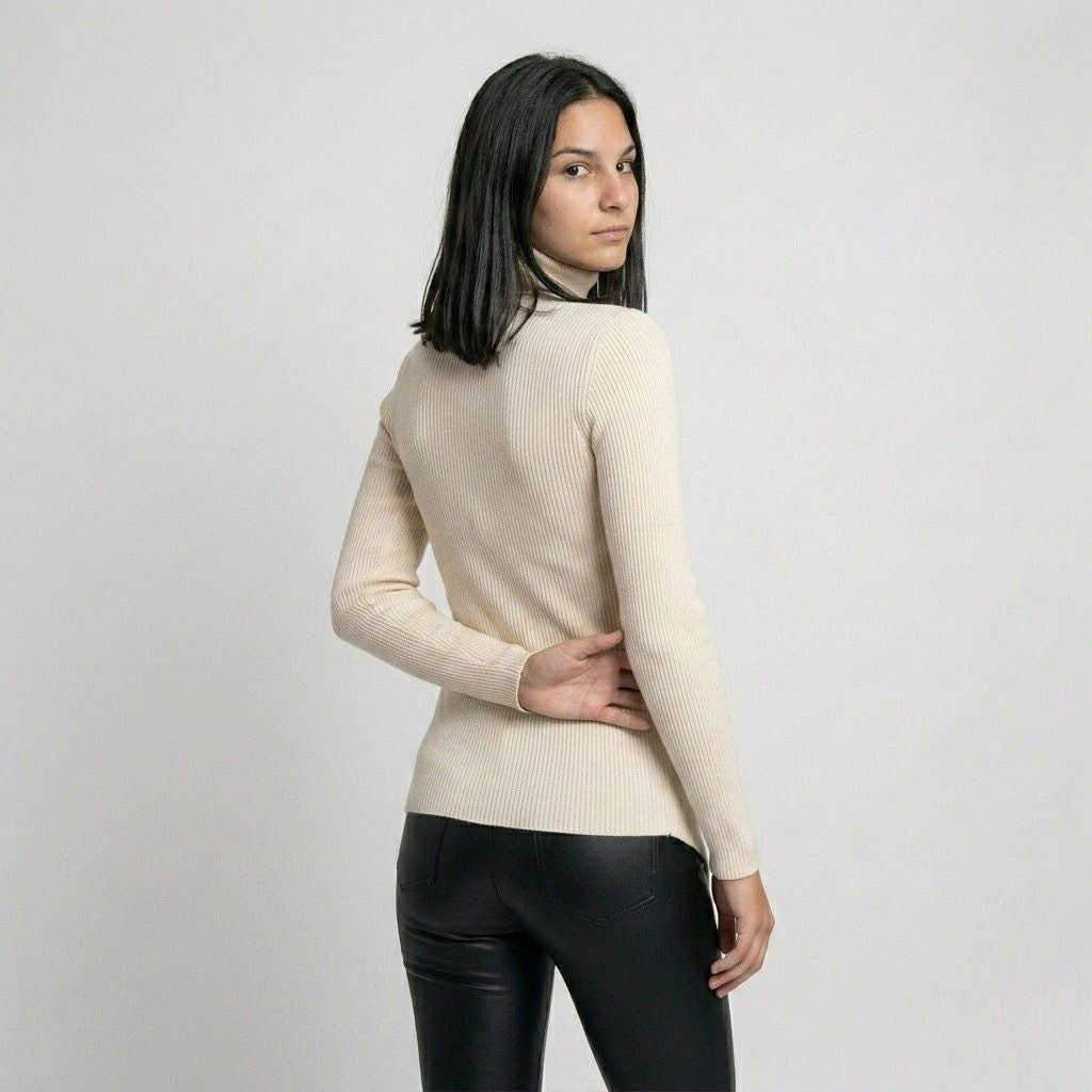Modern Asymmetrical Structured Sweater in a Polyester-Viscose Blend