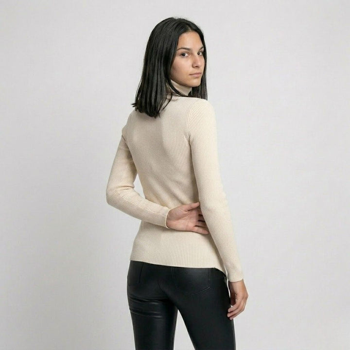 Modern Asymmetrical Structured Sweater in a Polyester-Viscose Blend