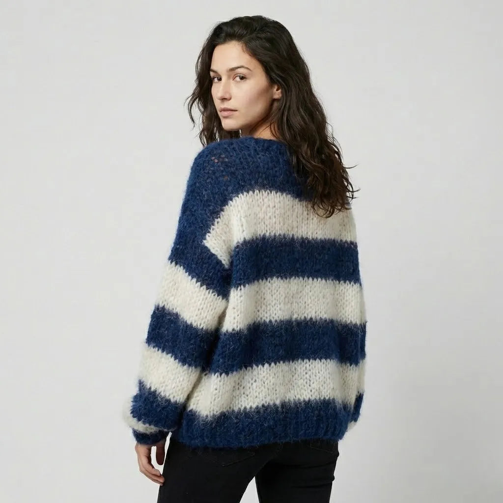 Loose-Fit Striped Knitted Sweater in Acrylic-Polyester Blend