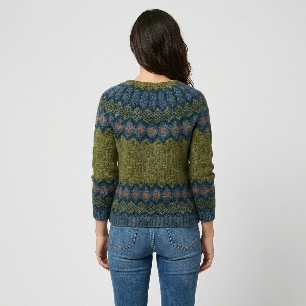 Loose-Fit Geometric Pattern Knitted Wool Blend Sweater