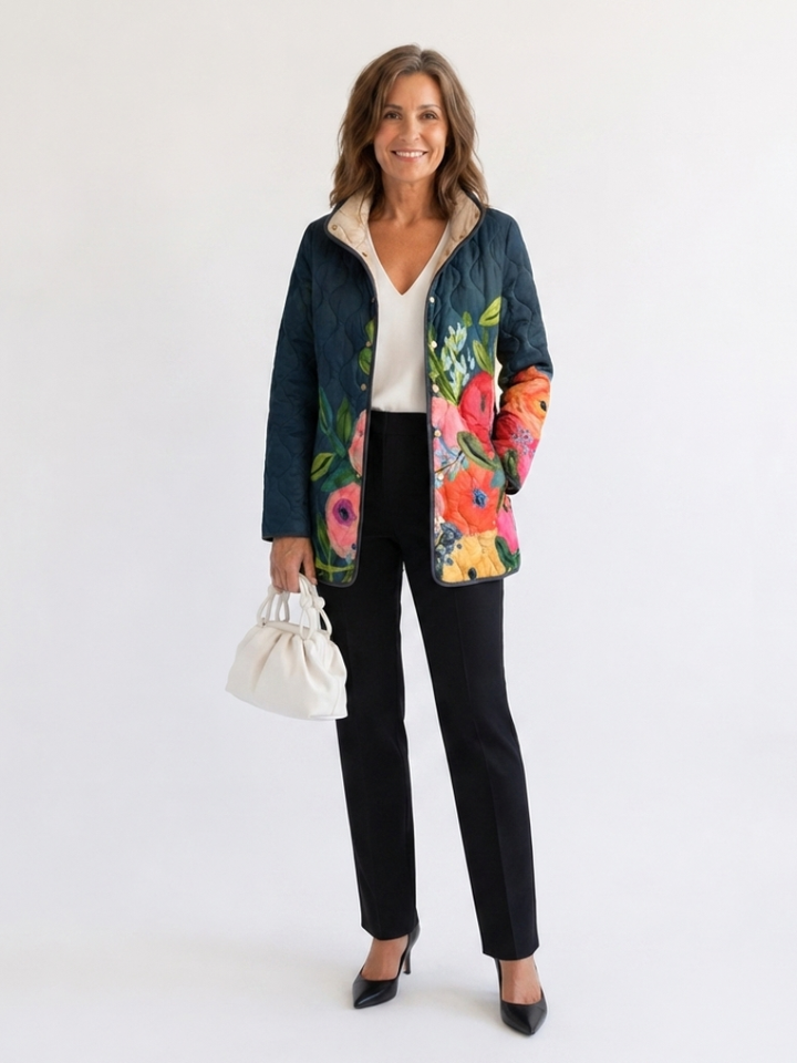 Camille Painted Flowers Quilted Coat