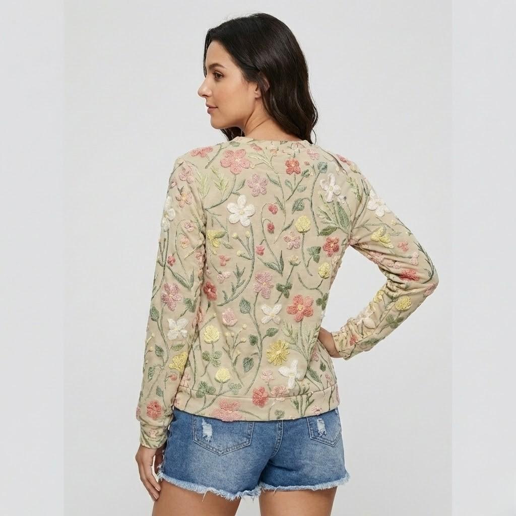 Floral Pattern Lightweight Knit Sweater for Everyday Style