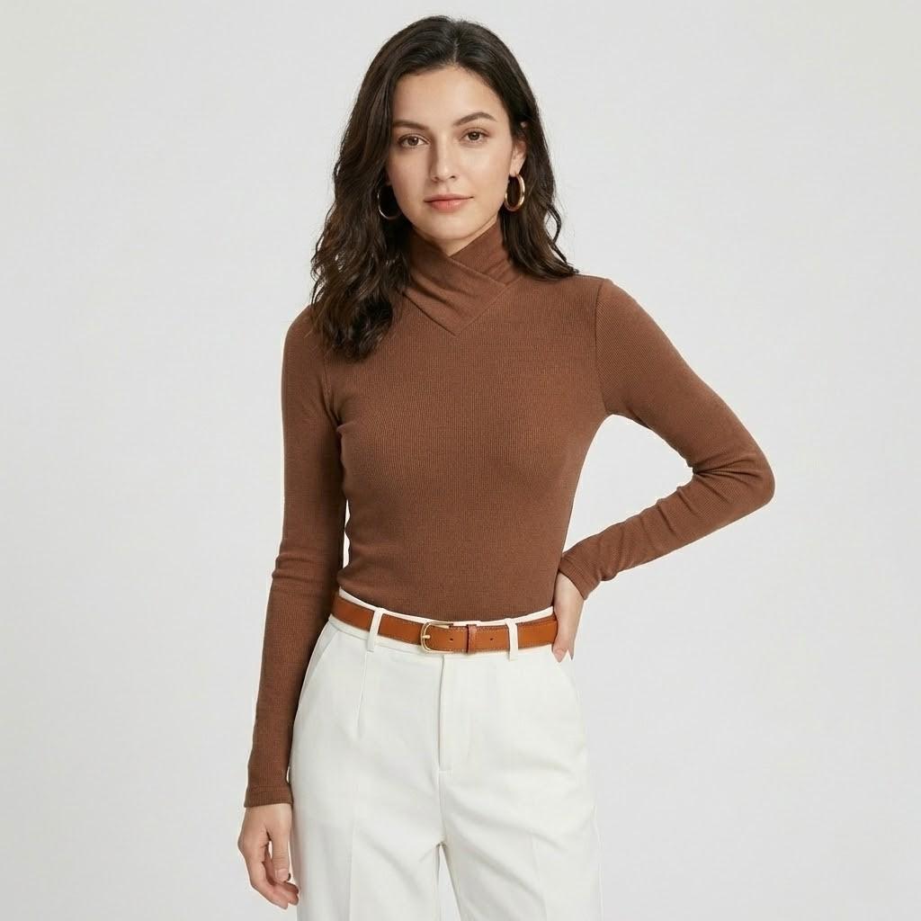 Fitted Structured Knitted Sweater in Viscose Blend