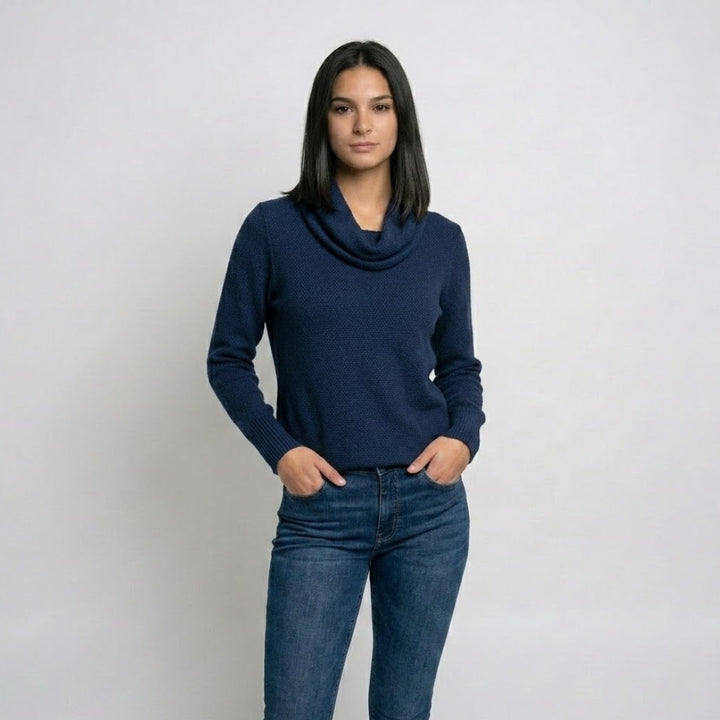 Ruffled Neckline Sweater in a Soft Viscose-Elastane Blend