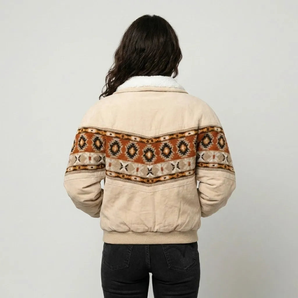 Relaxed Fit Ethnic Pattern Quilted Jacket