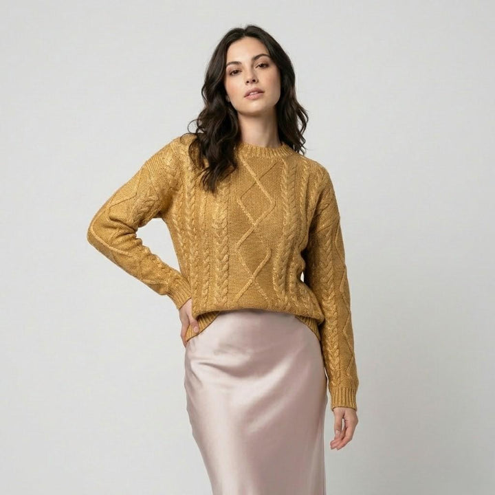 Cozy Loose-Fit Sweater with Textured Geometric Knit Design