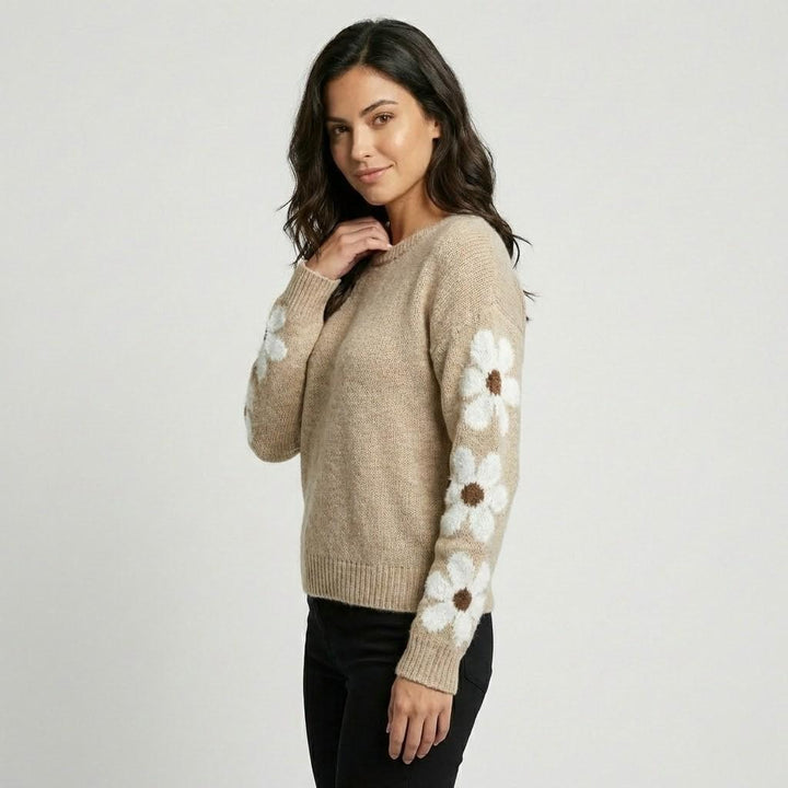 Floral-Embellished Knitted Sweater