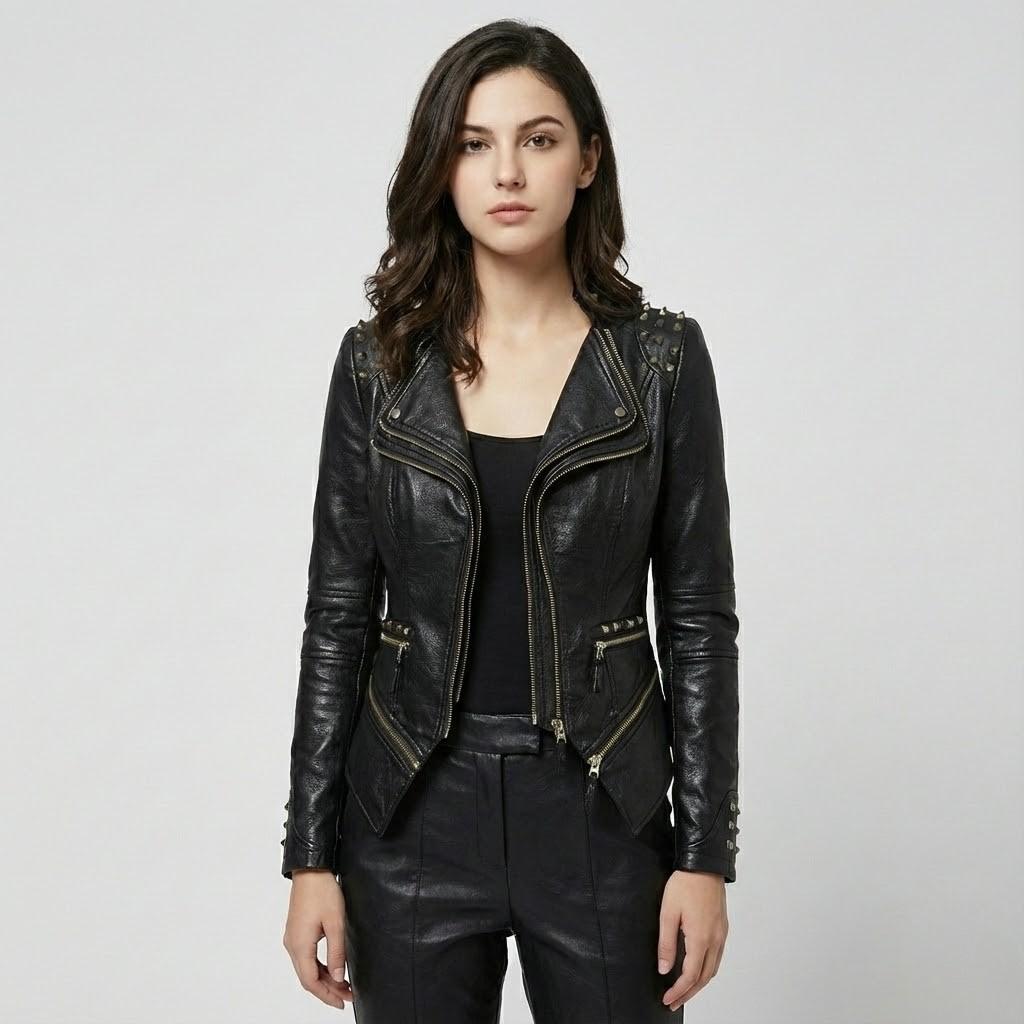 Chic Urban Fitted Synthetic Leather Jacket
