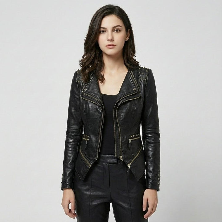 Chic Urban Fitted Synthetic Leather Jacket