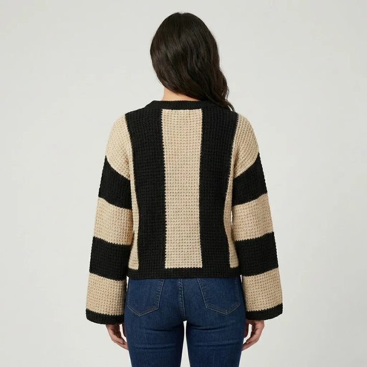 Striped Pattern Straight Cut Knitted Sweater
