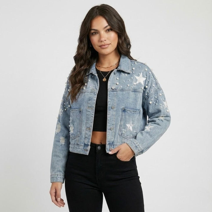 Embroidered Cotton Blend Jacket with a Relaxed Fit