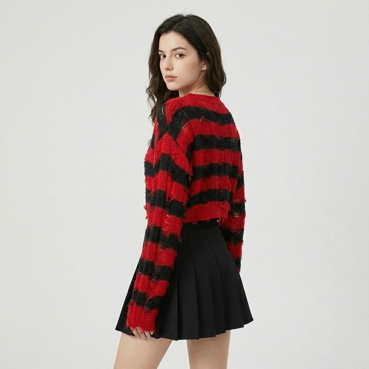 Graphic Pattern Knitted Sweater with Decorative Front Buttons