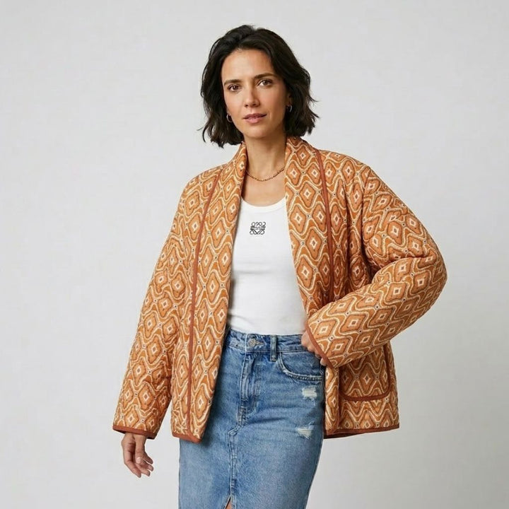Urban Style Short Quilted Jacket with Geometric Design