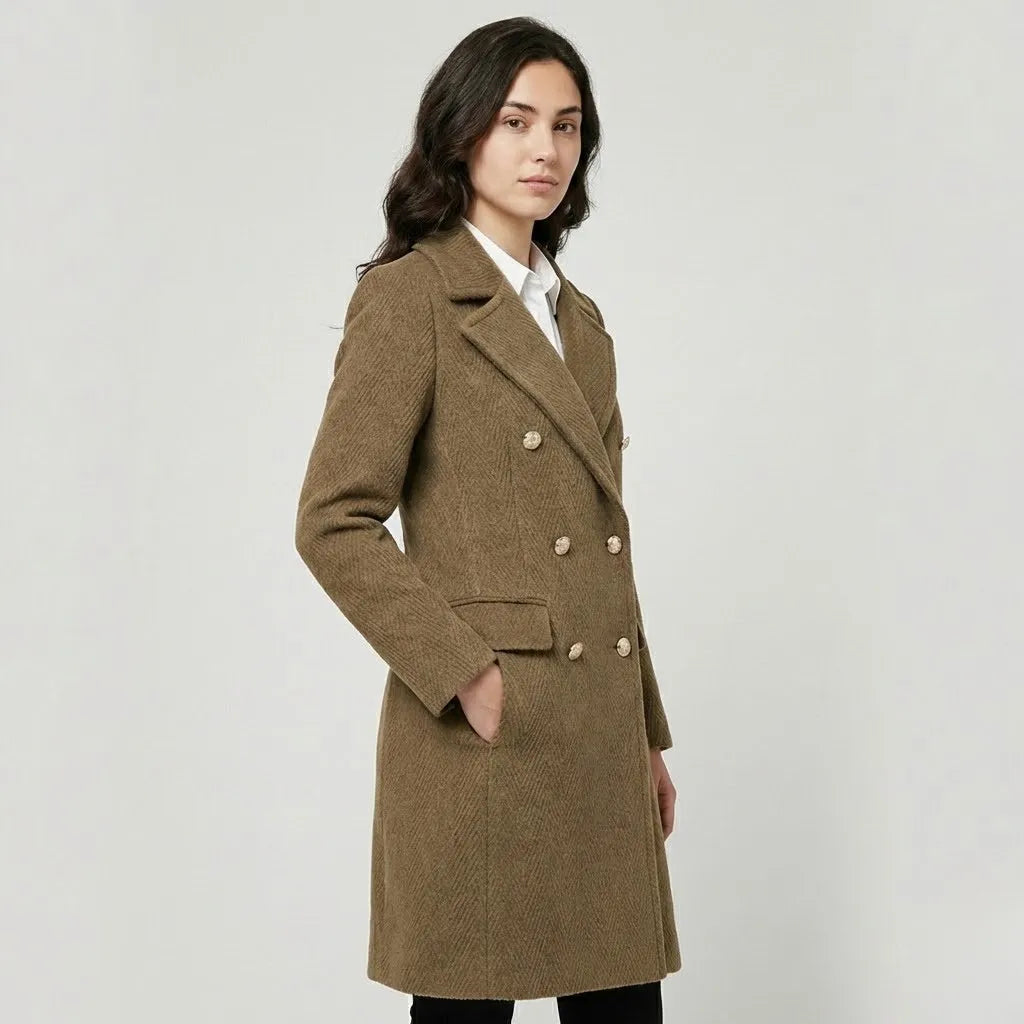 Straight-Cut Long Coat Crafted from a Wool Blend