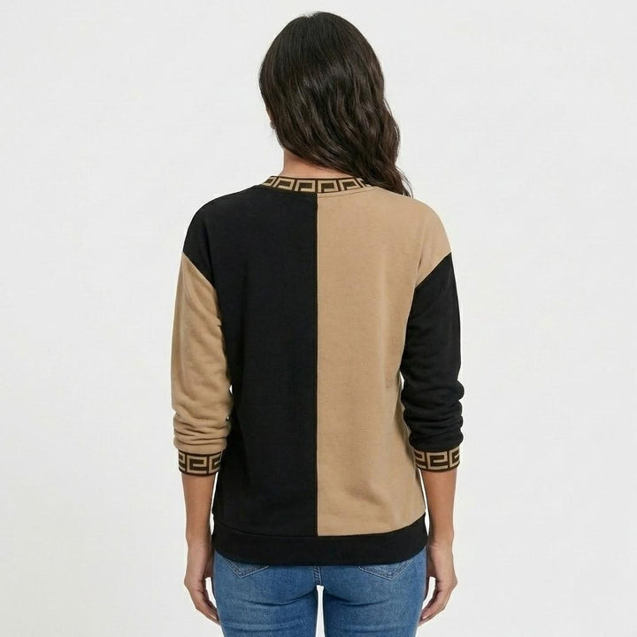 Relaxed Fit Two-Tone Graphic Design Knitted Cotton Blend Jumper
