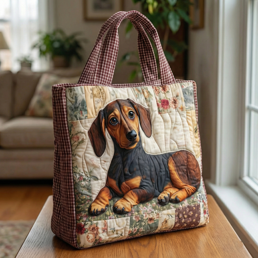 Tote Bag with Embroidered Dachshund Cottage - Code GFTOQA1176