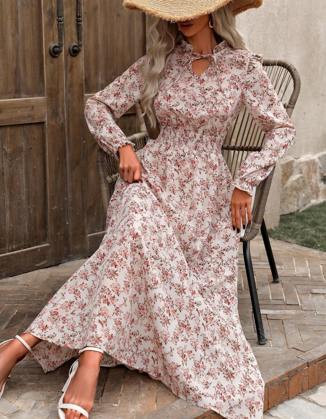 Miloslava | Maxi Dress with Neck Tie and Pattern Design