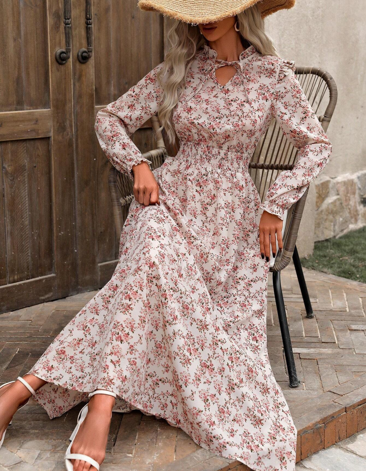 Miloslava | Maxi Dress with Neck Tie and Pattern Design
