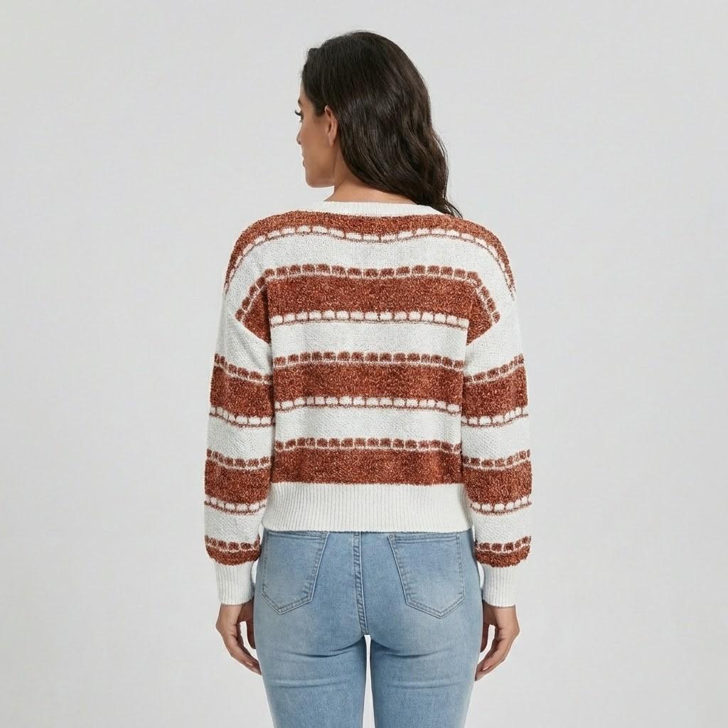 Loose-Fit Short Knitted Sweater with Contemporary Stripes