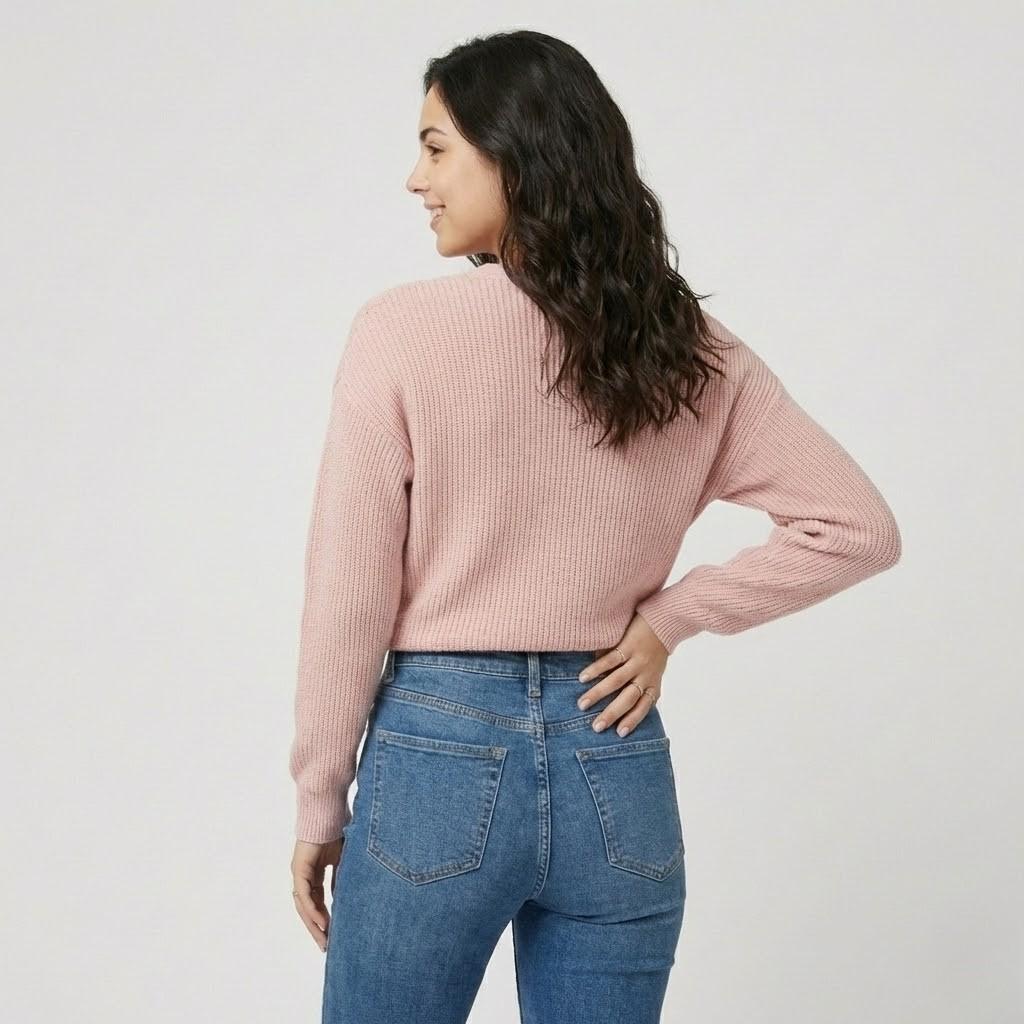 V-Neck Crossed Ribbed Sweater