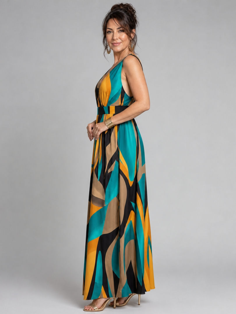 Zarela | Long Sleeveless Dress with Abstract Design