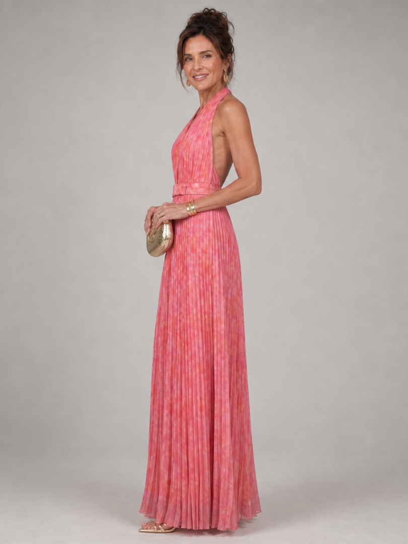 Rosel | Long dress with halter neck and pleated skirt