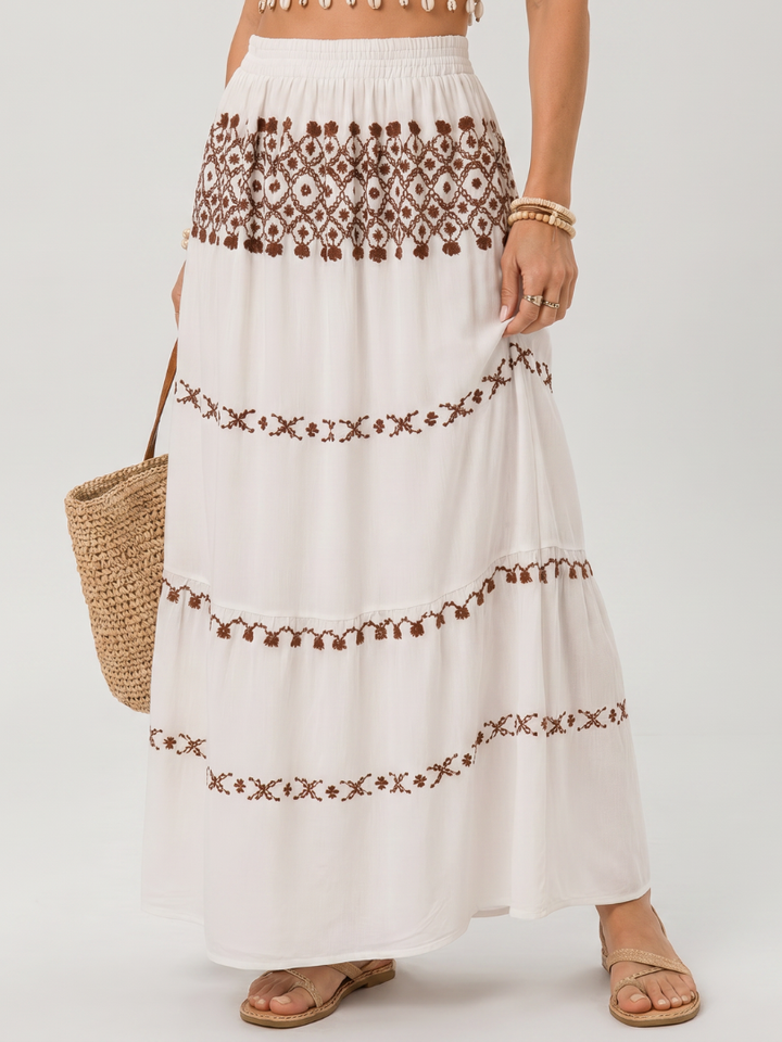 Silon | Midi Dress with Spaghetti Straps and Embroidered Details