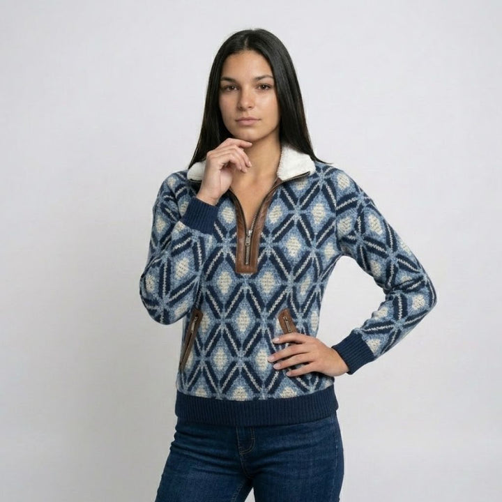 Half-Zip Roll Neck Knitted Sweater
