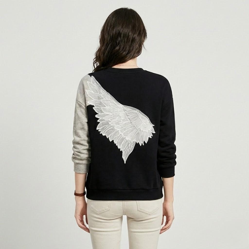 Artistic Two-Tone Knitted Sweater with Lace Accents