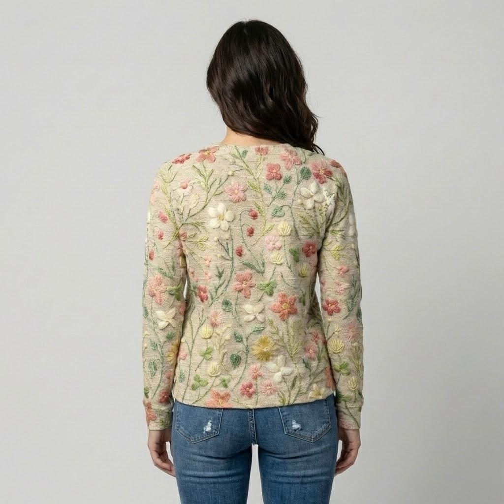 Embroidered Knitted Cotton Blend Sweater